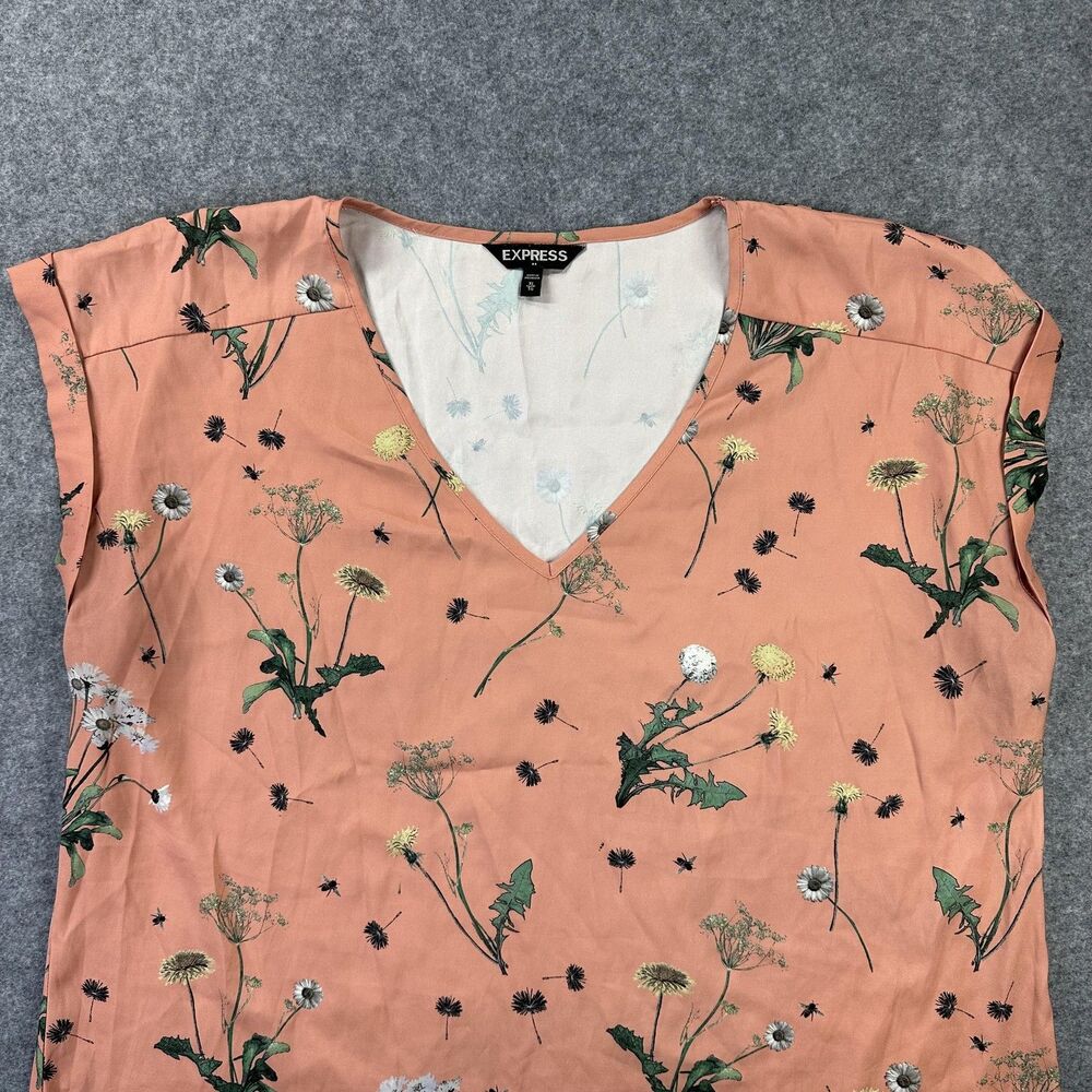 Express Blouse Womens XL Pink Floral Print V Neck Cap Sleeve Lightweight Top - Picture 3 of 9
